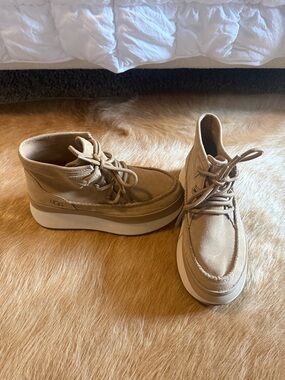 UGG Tan Platform Moccasin Lace-Up Boots